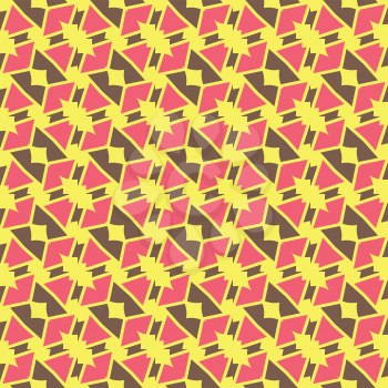 Vector seamless pattern background texture with geometric shapes, colored in yellow, pink and brown colors.