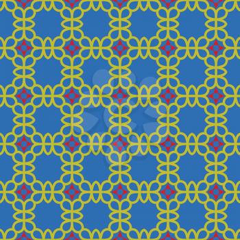 Vector seamless pattern texture background with geometric shapes, colored in blue, yellow and red colors.