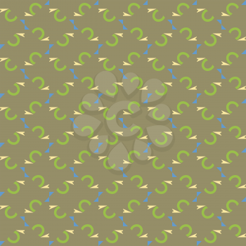 Vector seamless pattern texture background with geometric shapes, colored in brown, green, yellow and blue colors.