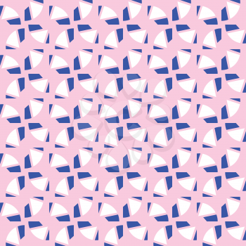 Vector seamless pattern texture background with geometric shapes, colored in blue, pink and white colors.