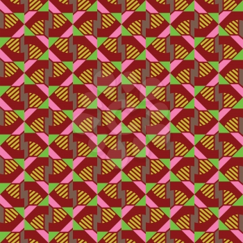 Vector seamless pattern texture background with geometric shapes, colored in red, yellow, pink, brown and green colors.