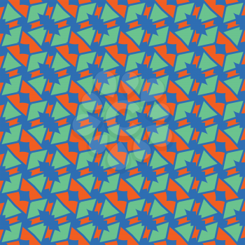Vector seamless pattern texture background with geometric shapes, colored in blue, green and orange colors.
