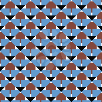 Vector seamless pattern texture background with geometric shapes, colored in blue, brown, black and white colors.