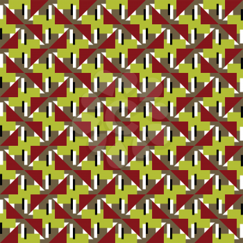 Vector seamless pattern texture background with geometric shapes, colored in red, green, brown, white and black colors.