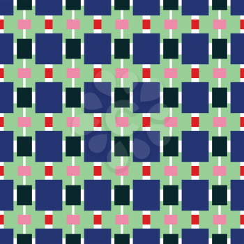 Vector seamless pattern texture background with geometric shapes, colored in blue, green, pink, red and white colors.
