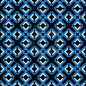 Vector seamless pattern texture background with geometric shapes, colored in blue, black and white colors.