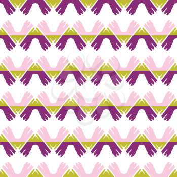 Vector seamless pattern texture background with geometric shapes, colored in green, purple, pink and white colors.