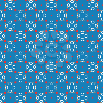 Vector seamless pattern texture background with geometric shapes, colored in blue, orange, red and white colors.