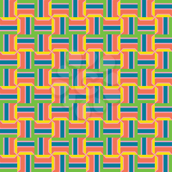 Vector seamless pattern texture background with geometric shapes, colored in green, blue, orange, pink and yellow colors.