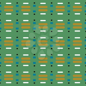 Vector seamless pattern texture background with geometric shapes, colored in green, brown, blue, black and white colors.