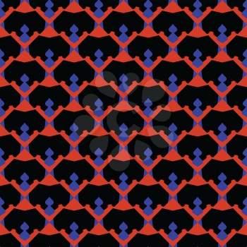 Vector seamless pattern texture background with geometric shapes, colored in black, red and blue colors.