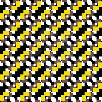 Vector seamless pattern texture background with geometric shapes, colored in brown, black, white and yellow colors.