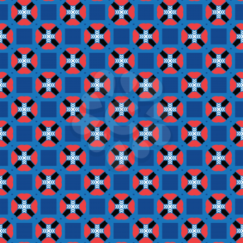Vector seamless pattern texture background with geometric shapes, colored in blue, red, black and white colors.
