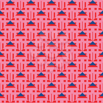 Vector seamless pattern texture background with geometric shapes, colored in pink, red and blue colors.