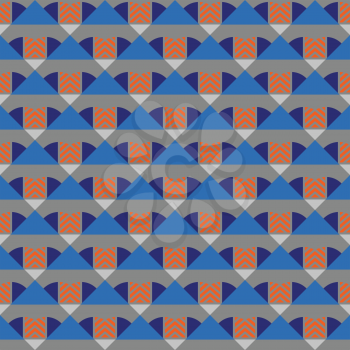 Vector seamless pattern texture background with geometric shapes, colored in grey, blue and orange colors.