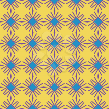 Vector seamless pattern texture background with geometric shapes, colored in yellow, blue and purple colors.