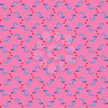 Vector seamless pattern texture background with geometric shapes, colored in pink, red and blue colors.