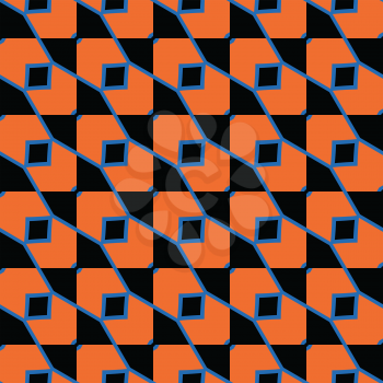 Vector seamless pattern texture background with geometric shapes, colored in orange, blue and black colors.