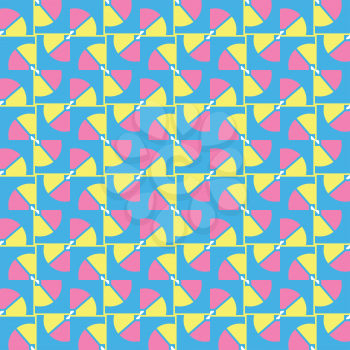 Vector seamless pattern texture background with geometric shapes, colored in blue, pink, yellow and white colors.