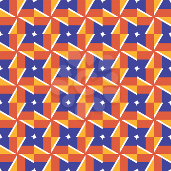 Vector seamless pattern texture background with geometric shapes, colored in blue, orange, yellow and white colors.