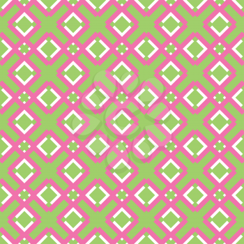 Vector seamless pattern texture background with geometric shapes, colored in gren, pink and white colors.