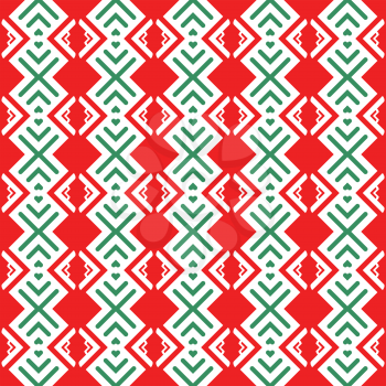Vector seamless pattern texture background with geometric shapes, colored in red, green and white colors.