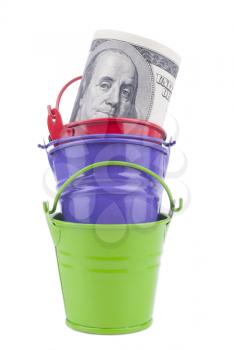 Royalty Free Clipart Image of a Money and Buckets