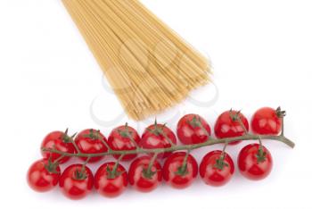 Red cherry tomatoes and noodles.
