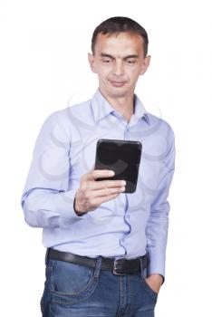 Man with tablet in his hands.