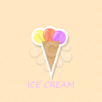 Pistachio ice cream in a cone tasty. Vector illustration .