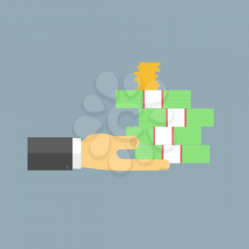 Businessman is holding cash. Vector illustration .