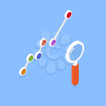 Magnifying glass and graph. Vector illustration .