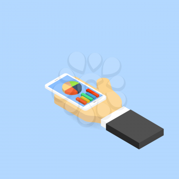 Smartphone with charts and graphs. Vector illustration .