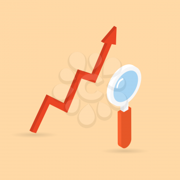 Magnifying glass and schedule growth. Vector illustration .