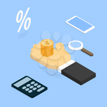 Investing in business. Vector isometric illustration.