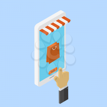 Shopping online store by mobile phone. Vector illustration .