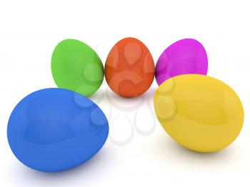 Easter eggs on a white background. 3d render illustration.