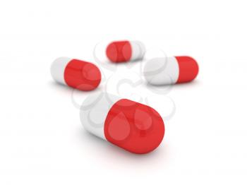 Medicinal pills on white background. 3d render illustration.