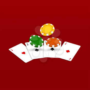 Playing cards and casino chips. Vector illustration .
