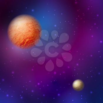 Cosmic planets with a starry sky. Vector illustration .