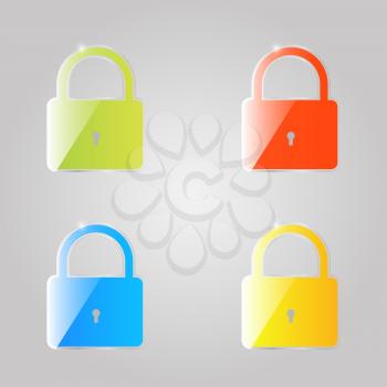 Set of colored icons of padlocks on a gray background. Vector illustration . 
