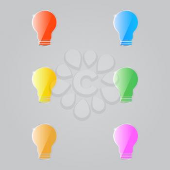 Colored shiny electric lamps on a gray background. Vector illustration .