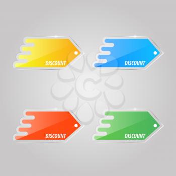 Colored glass price tags on a gray background. Vector illustration .