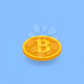 Coin bitcoin on a blue background. Vector illustration .