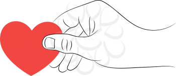 Male hand with a red heart on a white background. Vector illustration .
