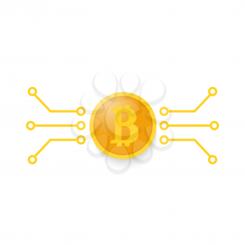 Bitcoin and motherboard contacts on a white background. Vector illustration .