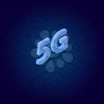 5G symbol on the background of computer contacts. Vector illustration .