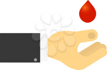 Man's hand and a drop of blood. Charity giving blood. Vector illustration .