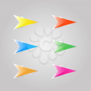 Colored glass arrows on a gray background. Vector illustration .