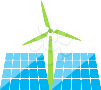 Solar panels and windmill of ecological energy on a white background. Vector illustration .